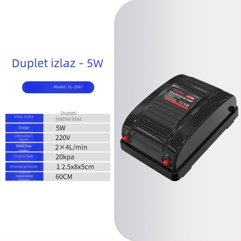 Xilong tiha pumpa zraka za akvarij, kompaktna pumpa za kisik, modeli 1187/1087, 0,5 kg