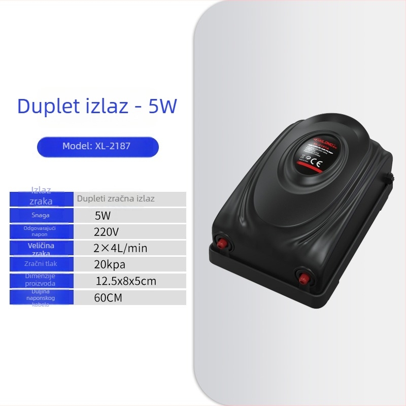 Xilong tiha pumpa zraka za akvarij, kompaktna pumpa za kisik, modeli 1187/1087, 0,5 kg
