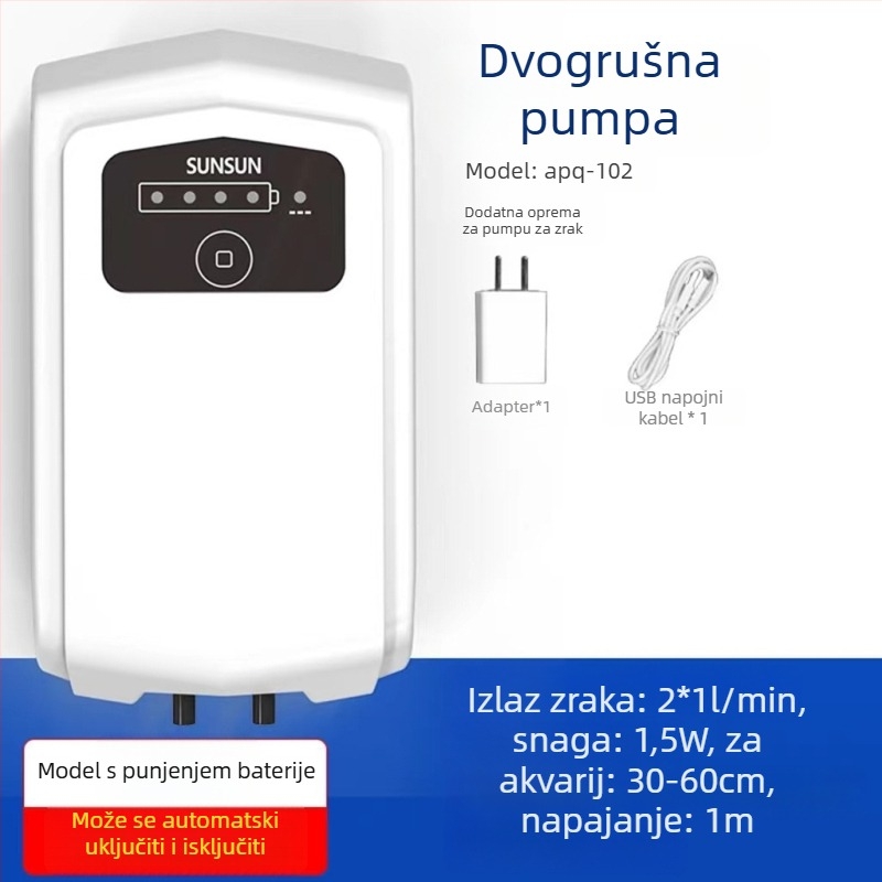 Kompaktna pumpa za kisik za akvarij, dvostruka upotreba, prijenosna i izuzetno tiha (napajanje AC, 40 dB, težina 1)