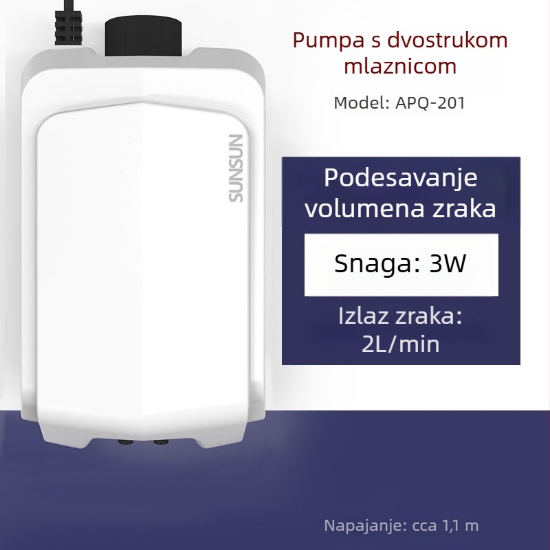 Kompaktna pumpa za kisik za akvarij, dvostruka upotreba, prijenosna i izuzetno tiha (napajanje AC, 40 dB, težina 1)