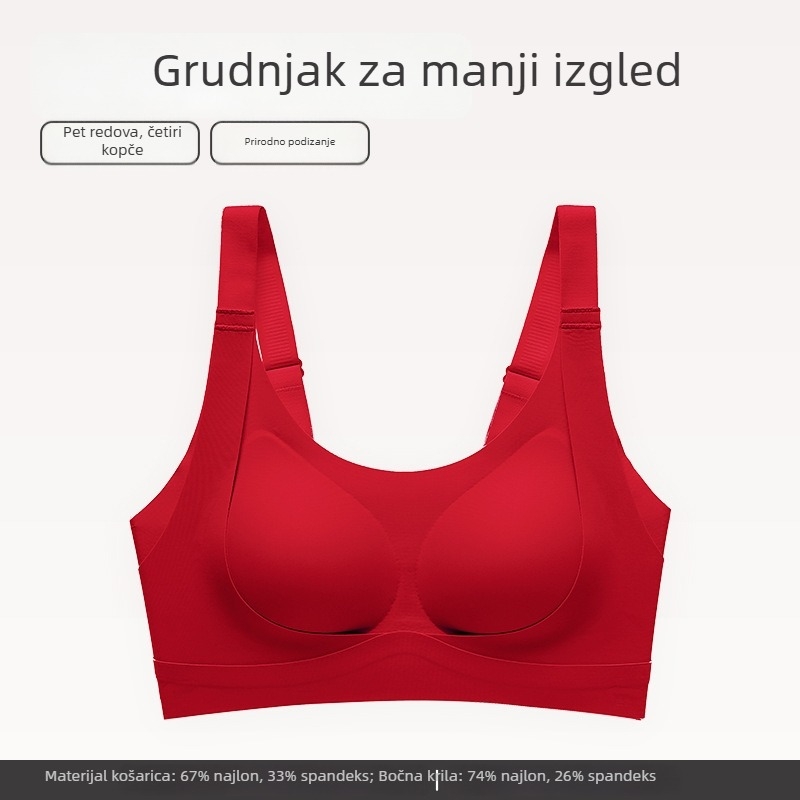Ženski najlon grudnjak, push-up, s punim košaricama, protiv opuštanja, prozračan, crvena