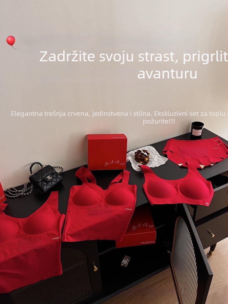 Crveni ženski set donjeg rublja s grudnjakom i toplom vestom za godinu zodijaka, 2026