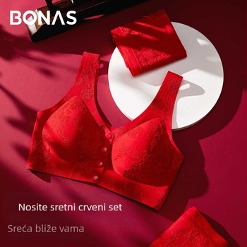 Bonas crveni set donjeg rublja s push-up grudnjakom i gaćicama, najlonom, Godina zodijaka 2026, svadbena poklon kutija