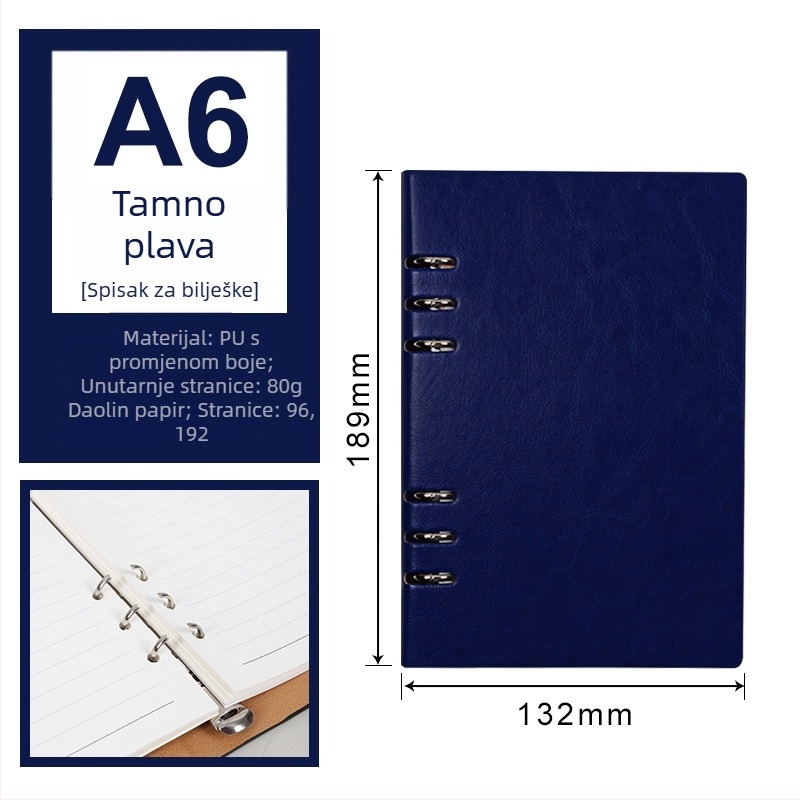 Luksuzni poslovni bilježnik s prilagodljivim logotipom, 100 stranica, jezgro s 6/9 rupa, stranice Forest papira