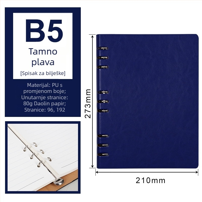 Luksuzni poslovni bilježnik s prilagodljivim logotipom, 100 stranica, jezgro s 6/9 rupa, stranice Forest papira