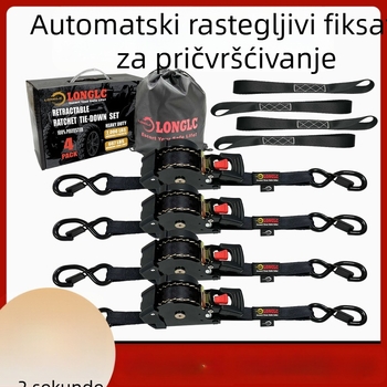 Remen za pričvršćivanje prtljage na motocikl s napinjačem – poliesterski, nosivost 500 kg, snaga kidanja 1000 kg, sigurnosni faktor 2:1