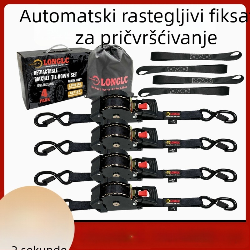 Remen za pričvršćivanje prtljage na motocikl s napinjačem – poliesterski, nosivost 500 kg, snaga kidanja 1000 kg, sigurnosni faktor 2:1