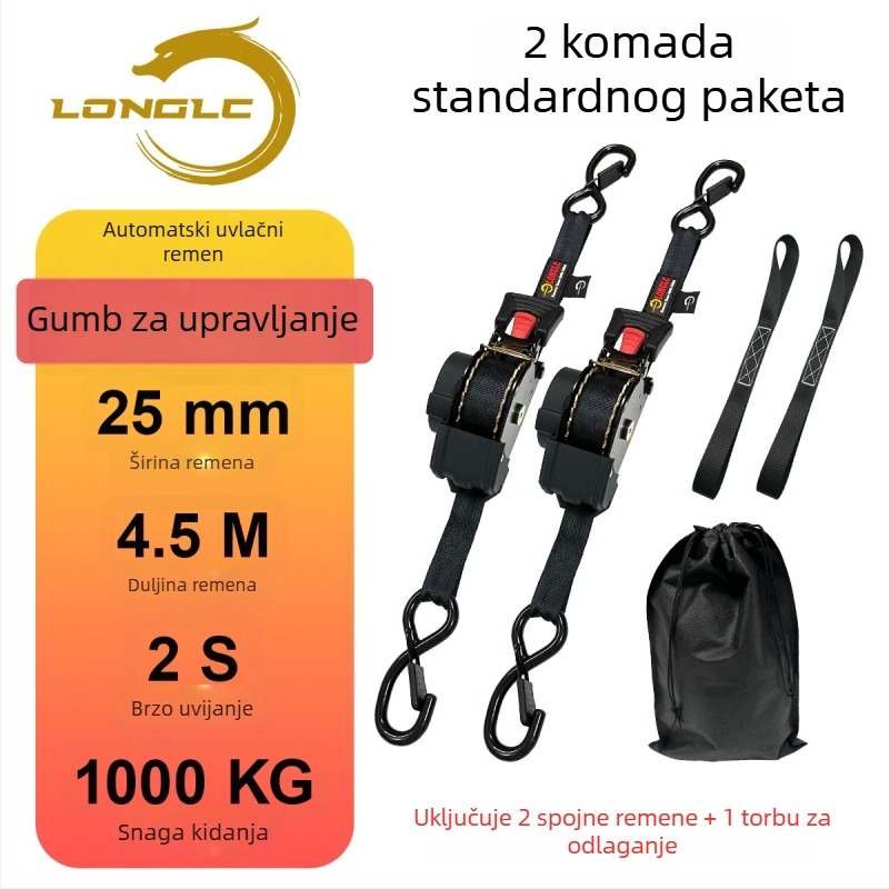 Remen za pričvršćivanje prtljage na motocikl s napinjačem – poliesterski, nosivost 500 kg, snaga kidanja 1000 kg, sigurnosni faktor 2:1
