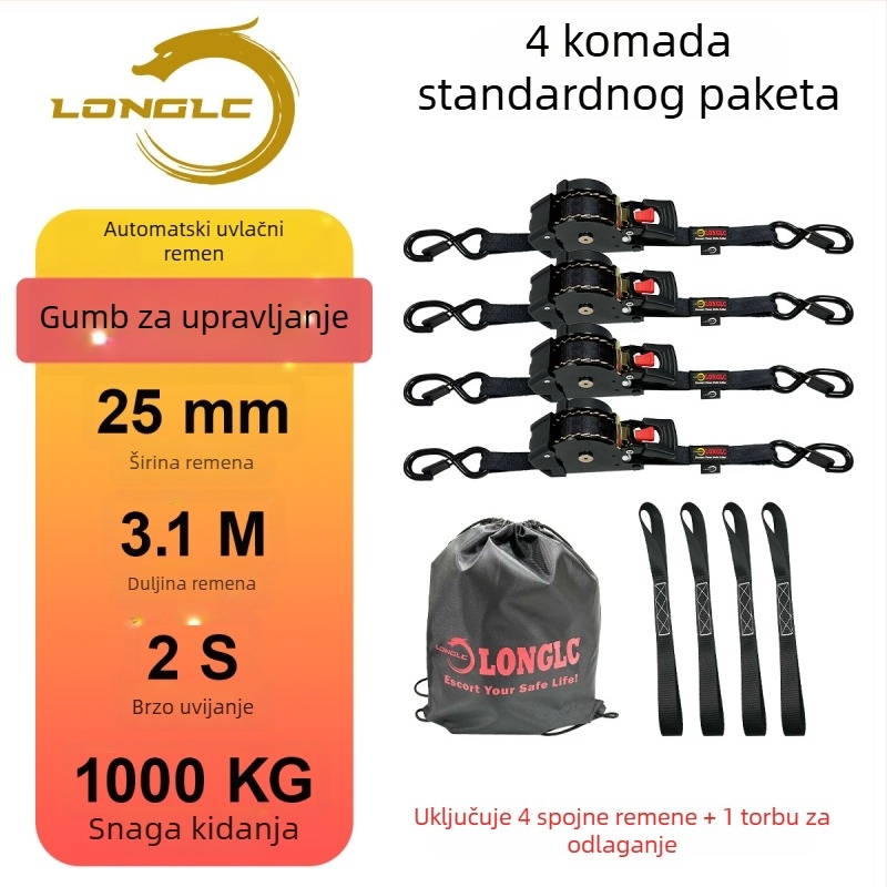 Remen za pričvršćivanje prtljage na motocikl s napinjačem – poliesterski, nosivost 500 kg, snaga kidanja 1000 kg, sigurnosni faktor 2:1