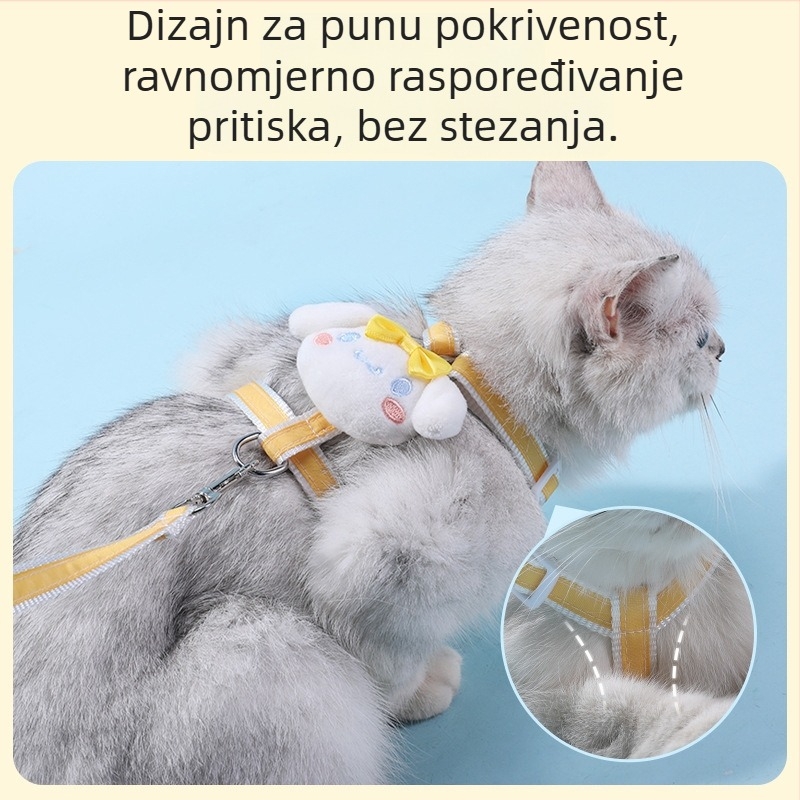 Mačji vučni pojas, podesiv i proširiv; materijal: poliesterska zliatina; pogodan za mačke; kategorija: užad/lanac za kućne ljubimce