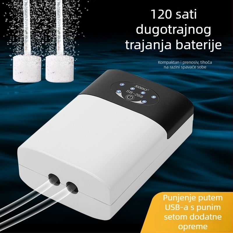 Songbao tiha oksigen pumpe za akvarij, dvostruko napajanje AC/DC, punjivi aerator