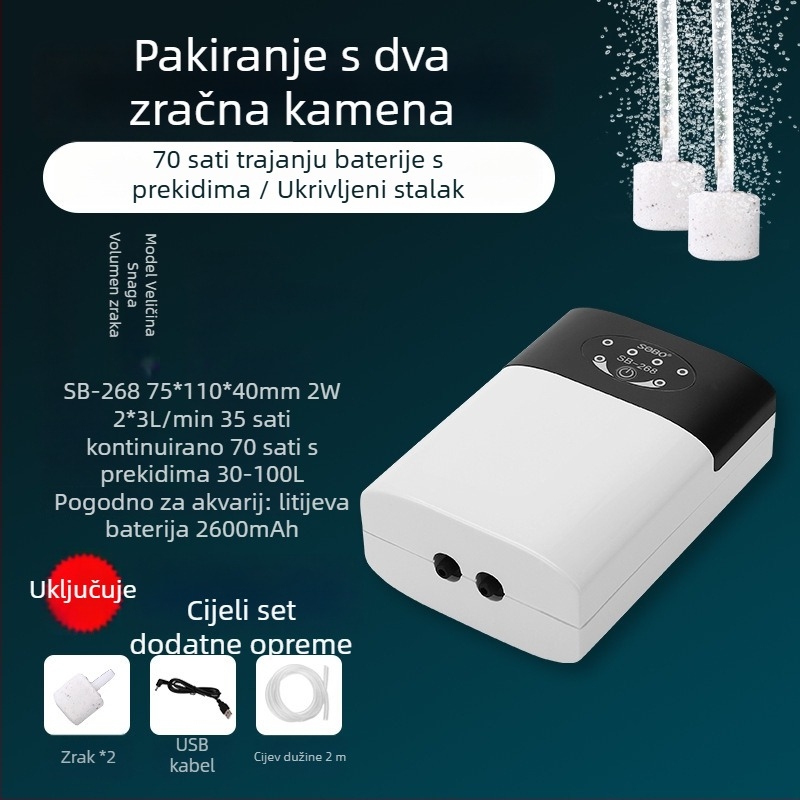 Songbao tiha oksigen pumpe za akvarij, dvostruko napajanje AC/DC, punjivi aerator