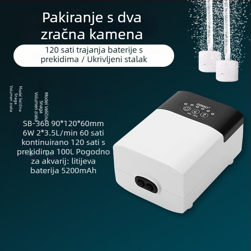 Songbao tiha oksigen pumpe za akvarij, dvostruko napajanje AC/DC, punjivi aerator