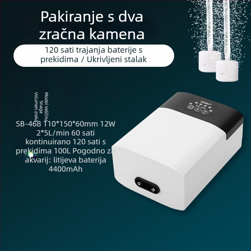 Songbao tiha oksigen pumpe za akvarij, dvostruko napajanje AC/DC, punjivi aerator
