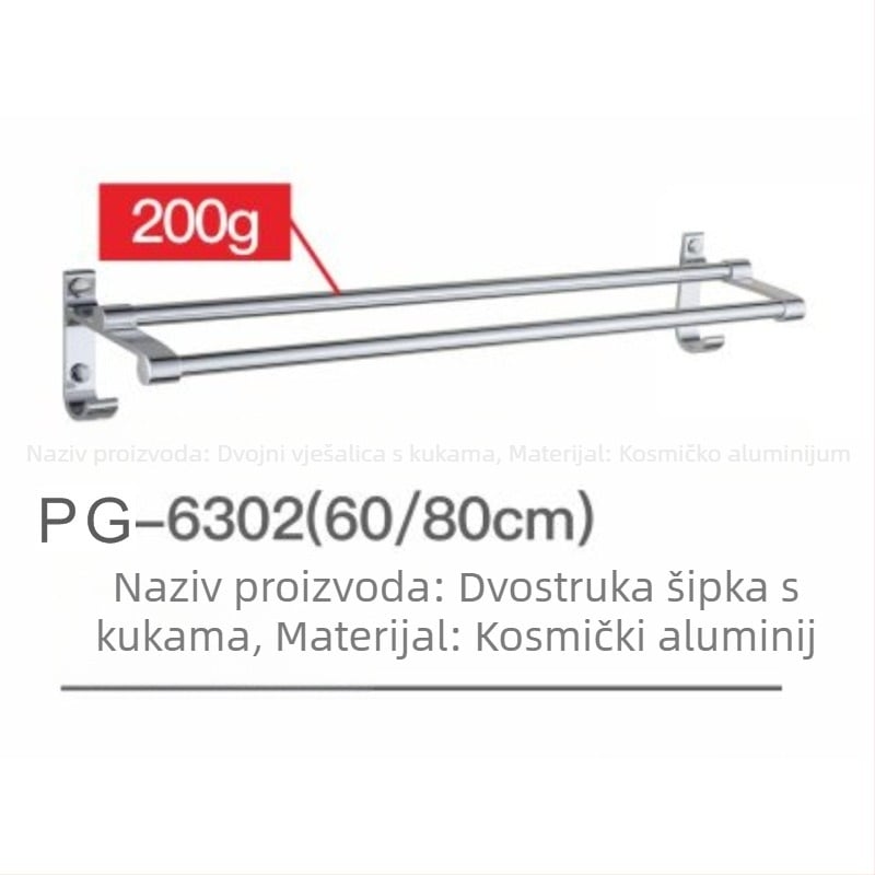 Držač za ručnike od Space aluminija, 2 razine, dvostruki stup, aluminijeva zlitina, oksidacijska površina, stil Light Luxury