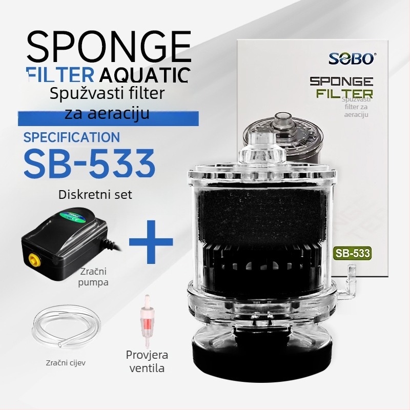 SB-533 akvarijski filter 3-u-1 s aeracijom, tiho rada, ugrađena kultivacija bakterija