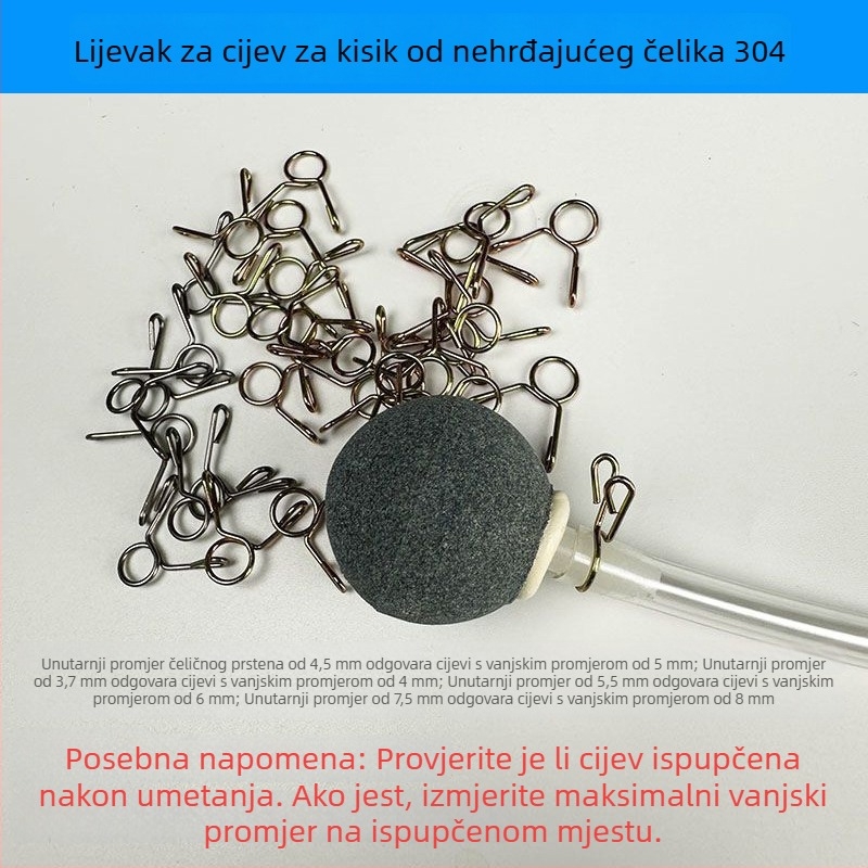 Klema za oksigenov cijev u akvariju — nehrđajući čelik, fiksna, otpornost na ispadanje, za cijev pumpe kisika