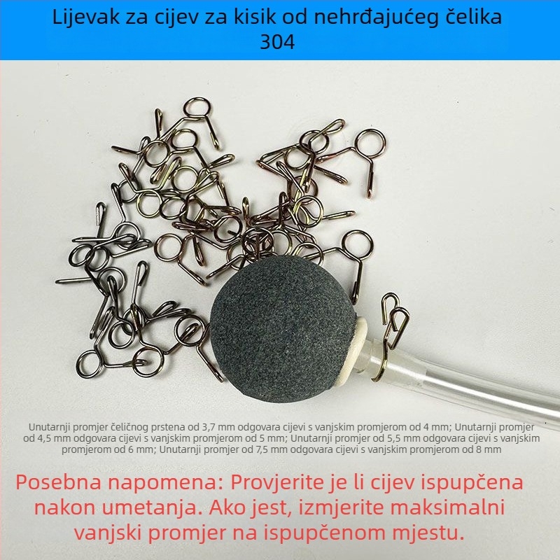 Klema za oksigenov cijev u akvariju — nehrđajući čelik, fiksna, otpornost na ispadanje, za cijev pumpe kisika
