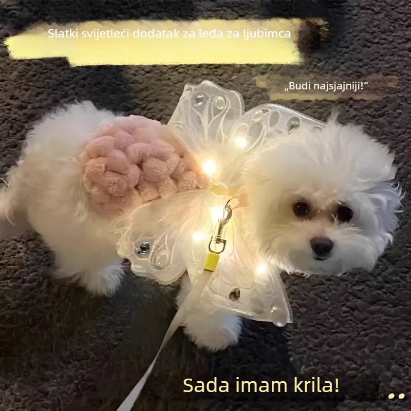 Remen za prsa kućnog ljubimca sa svjetlećim krilima leptira, poliester, pogodan za mačke, brend Pet Luminous Back Ornament