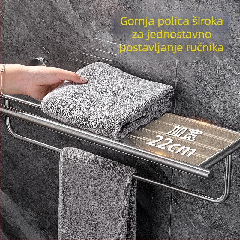 Držač za ručnike od nehrđajućeg čelika 304 s brušenim završnim slojem, zidni, dvije razine, nosivost 10 kg