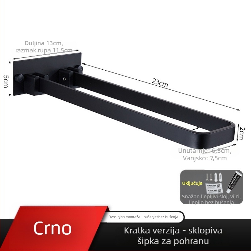 Držač za ručnike od aluminijske legure, bez bušenja, nosivost 25 kg, površina premazana plastikom, moderni minimalistički stil