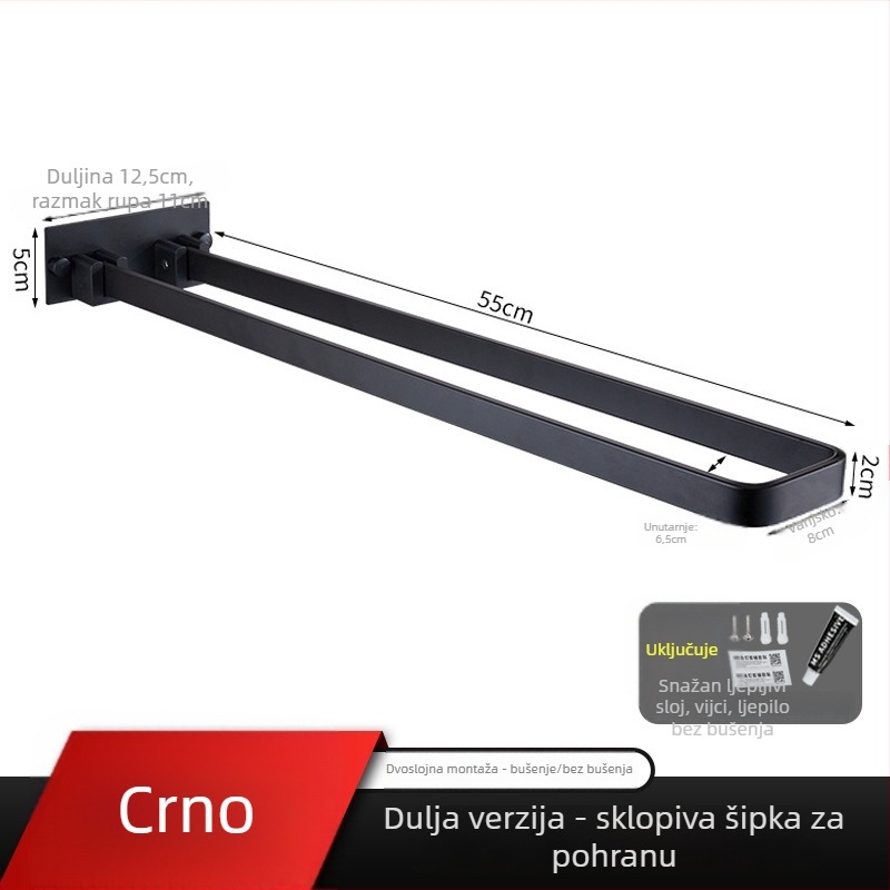 Držač za ručnike od aluminijske legure, bez bušenja, nosivost 25 kg, površina premazana plastikom, moderni minimalistički stil