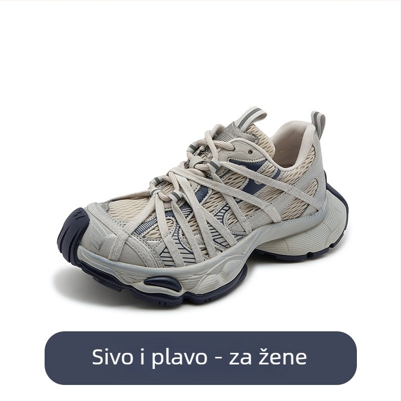 Ženske tenisice s mrežastom gornjem i platformom, prednje vezanje, okrugli vrh, niski profil
