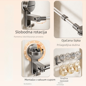 Držač za ručnike s usisnom čašom, zidni, teleskop, plastični, nosivost 5–10 kg