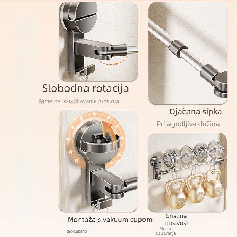 Držač za ručnike s usisnom čašom, zidni, teleskop, plastični, nosivost 5–10 kg