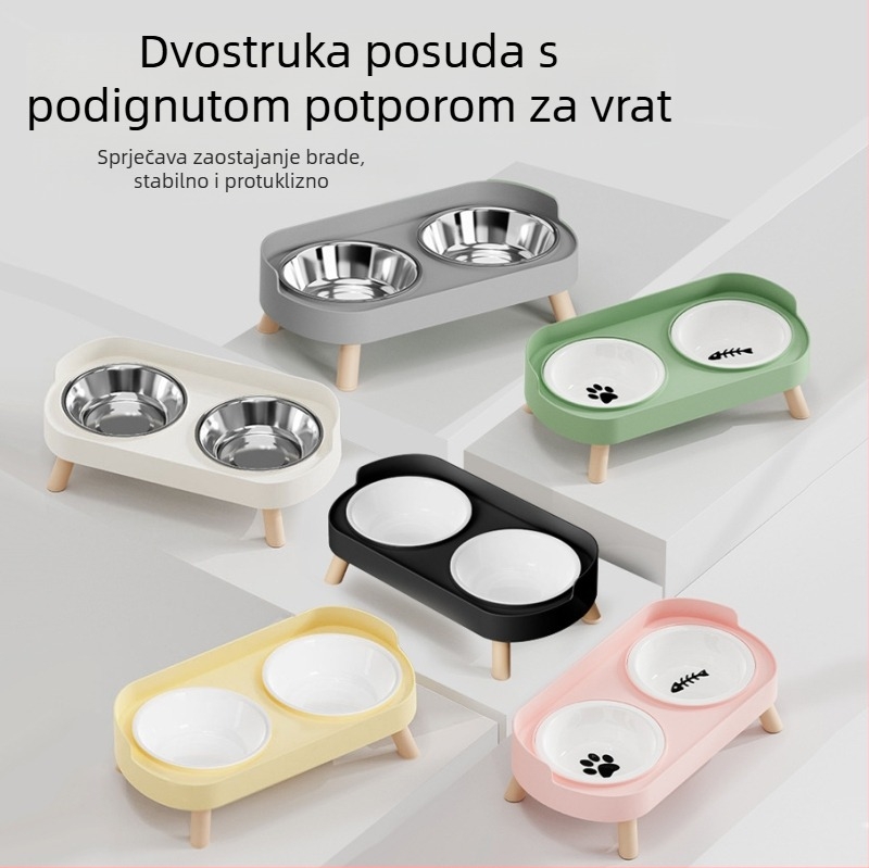Dvostruke keramičke posude za mačke s dizajnom protiv prevrnutja
