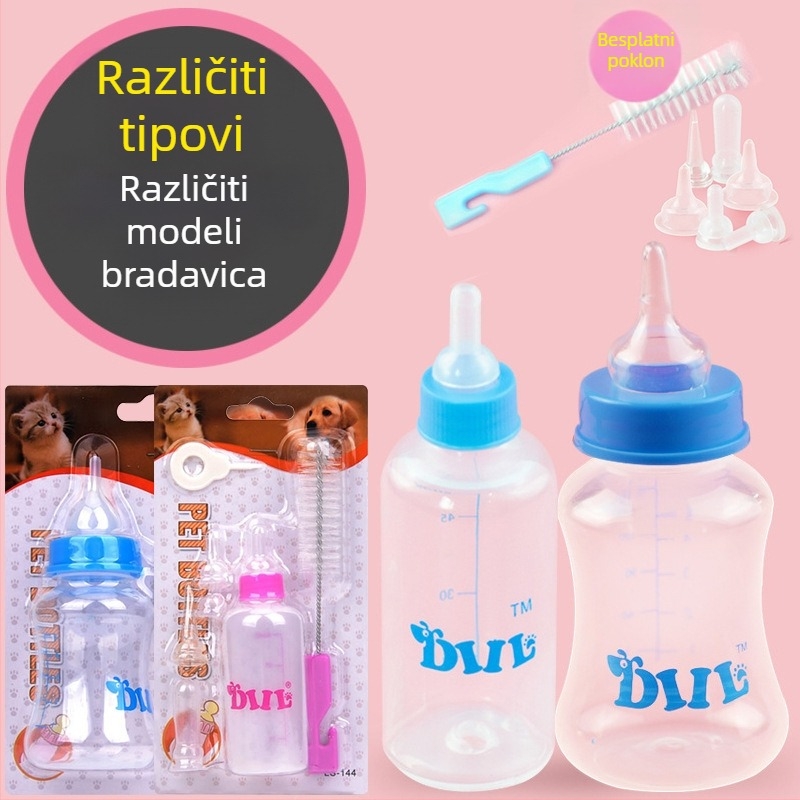 Set bočica za mačke s više bradavica, mekani bradovi, PP materijal, HP-4122 model, ručno hranjenje