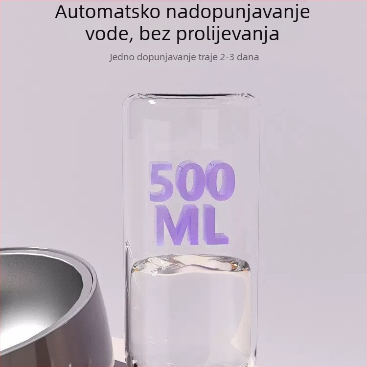 Dvostruka zdjelica za mačke – zdjela za hranu i vodu s nagnutim rubom, zaštita od prevrtanja, materijali: PP, PET, nehrđajući čelik