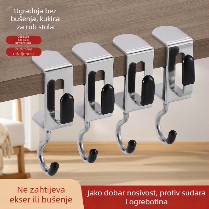 Stolna kuka za torbe s dvostrukim kukama, odvojiva — Model Yz-school bag hook desktop hook, nehrđajući čelik, moderni minimalistički stil, fina poliranja