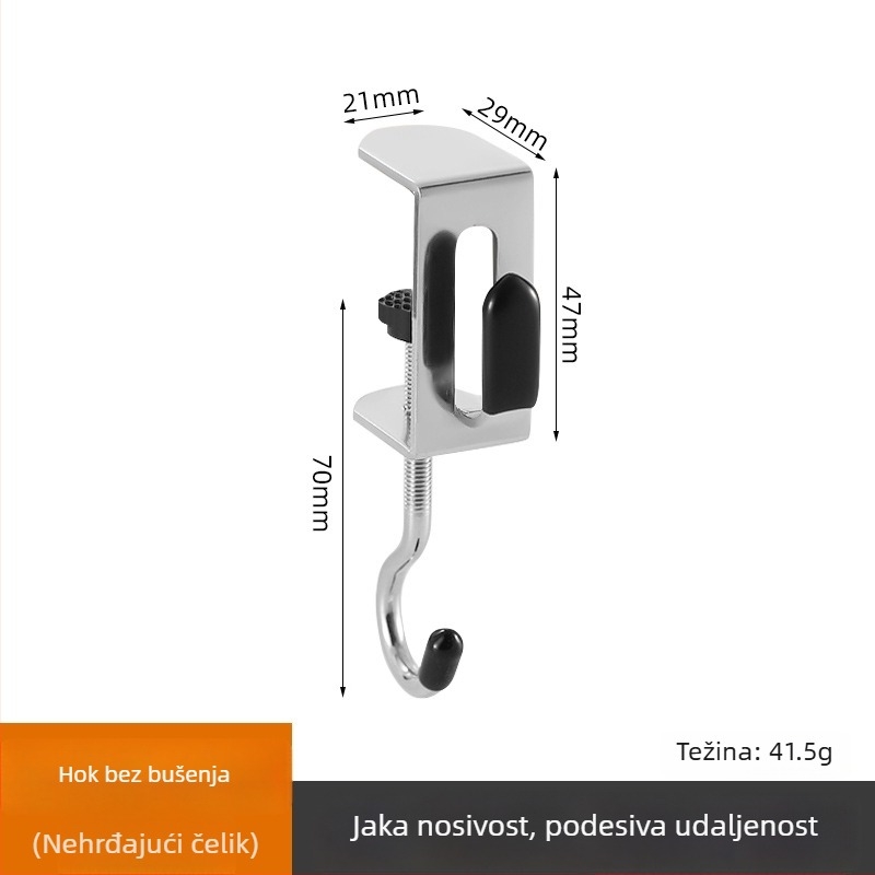 Stolna kuka za torbe s dvostrukim kukama, odvojiva — Model Yz-school bag hook desktop hook, nehrđajući čelik, moderni minimalistički stil, fina poliranja