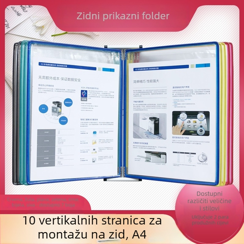 Zidni stalak za izlaganje mapa, 10 stranica, plastika, višestrani klip, jirwou, model Vertical 10 stranica