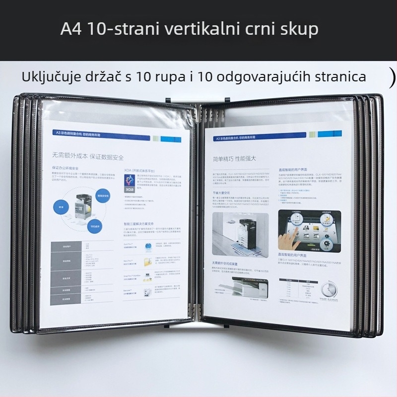 Zidni stalak za izlaganje mapa, 10 stranica, plastika, višestrani klip, jirwou, model Vertical 10 stranica