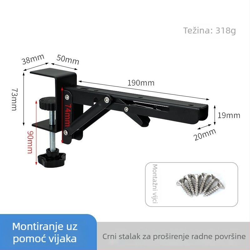 Sagitar sklopivi držač za proširenje radne površine, model TP-FI3U8K, materijal: hladno valjani čelik, universalna primjena, završna obrada sprej bojano