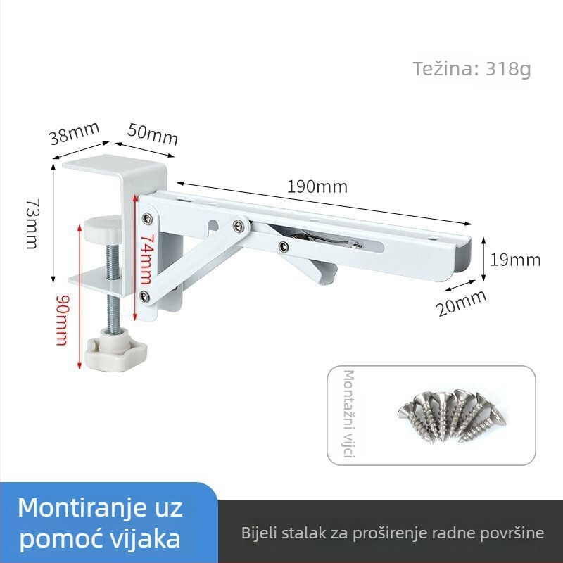 Sagitar sklopivi držač za proširenje radne površine, model TP-FI3U8K, materijal: hladno valjani čelik, universalna primjena, završna obrada sprej bojano