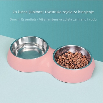 Dvostruka okrugla posuda za kućne ljubimce – zdjela za hranu i vodu za mačke i pse, debeli protuklizni dno, plast siguran za hranu