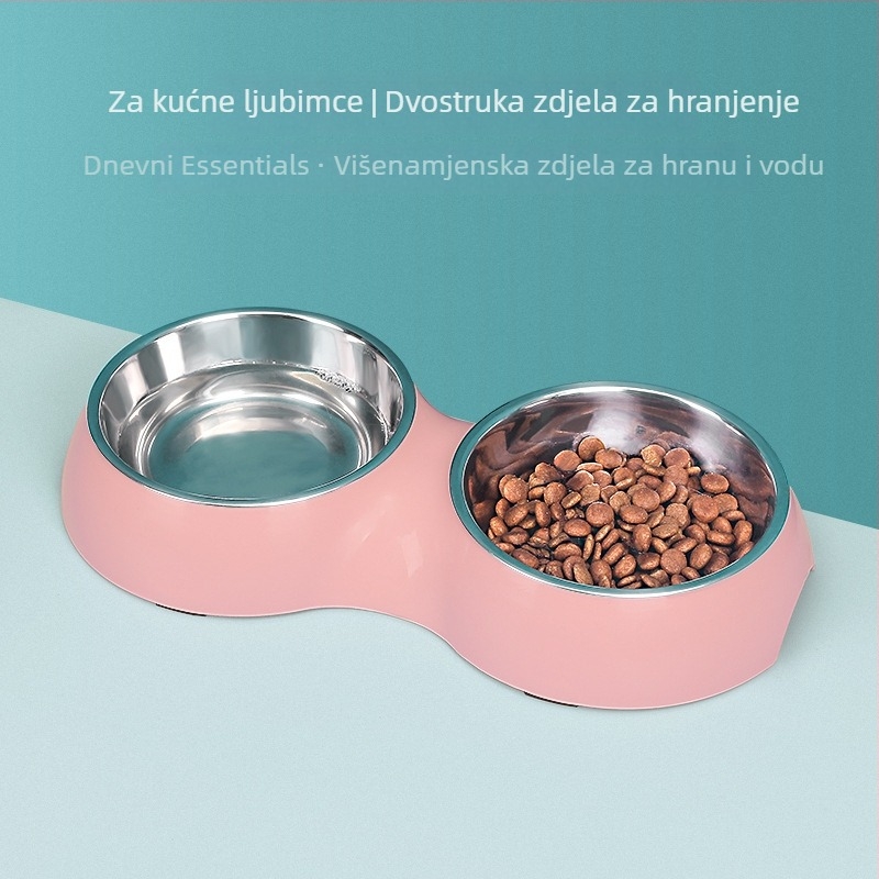 Dvostruka okrugla posuda za kućne ljubimce – zdjela za hranu i vodu za mačke i pse, debeli protuklizni dno, plast siguran za hranu