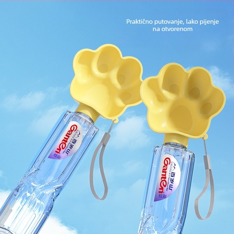 Sour bear prijenosna posuda za vodu za pse s čašom za piće s otiskom šape – plastična