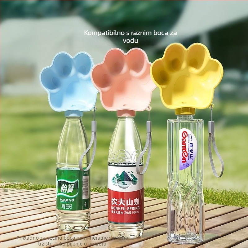 Sour bear prijenosna posuda za vodu za pse s čašom za piće s otiskom šape – plastična