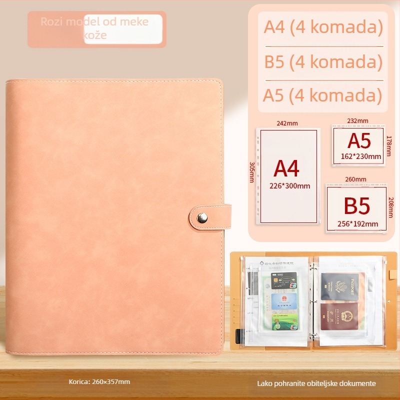 A4 mapa za dokumente sa zatvaračem Baiheng, model A4-id storage book, PU materijal, 3.5 cm debljina, 12 stranica