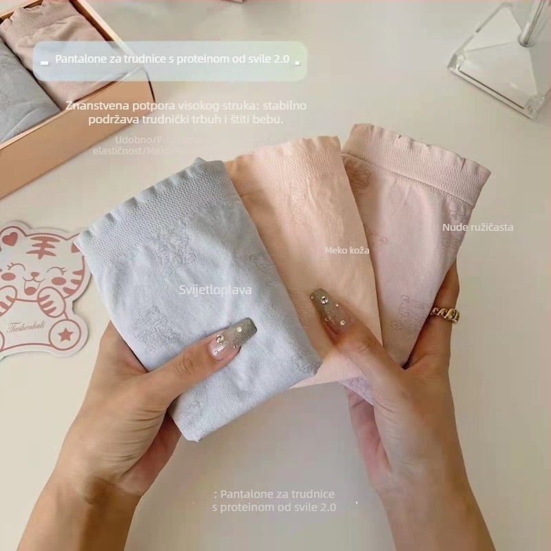 Trudničke hlače s visokim strukom, bez šavova, pamukaste, podstava u području prepona od Mulberry silk, antibakterijske