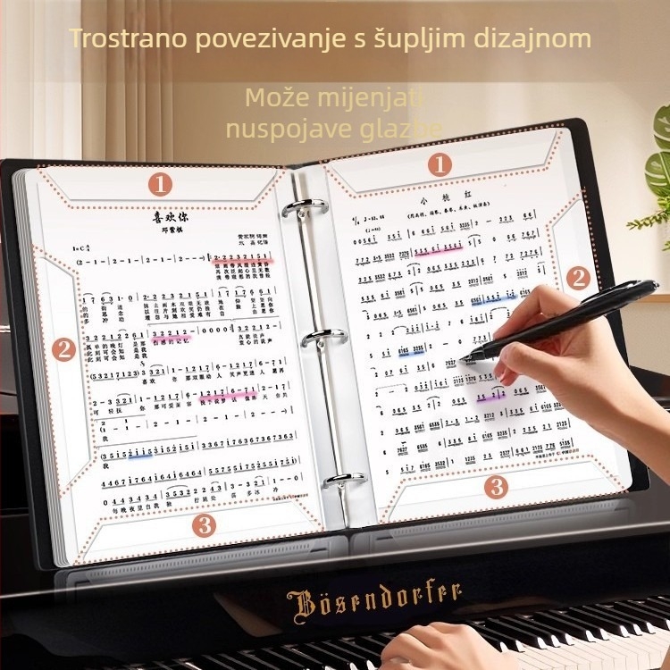 Držač partitura A4 za klavir, PP materijal, jednostrani folder, bez odsjaja, prozirni umetak