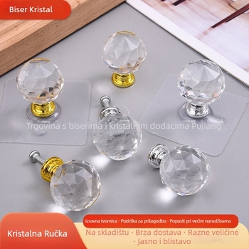 Okrugla kristalna ručka za namještaj, s jednim otvorom, metalna ručka za ladice i ormariće, Bead Crystal, polirani završetak, materijal: K9 kristal, stil: moderan minimalizam, lagani luksuz