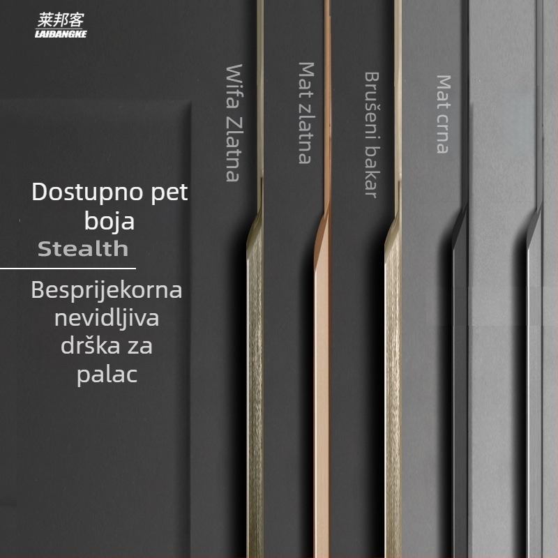 Proširena skrivena ručka za ormariće – crna, bez bušenja, ugradna