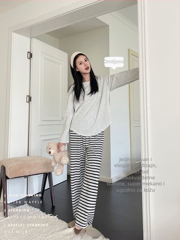 Set domaće odjeće od imitacije kašmira, s dugim rukavima, zaobljenim izrezom, dugim hlačama, srednja gusta tkanina 181-200 g/m2