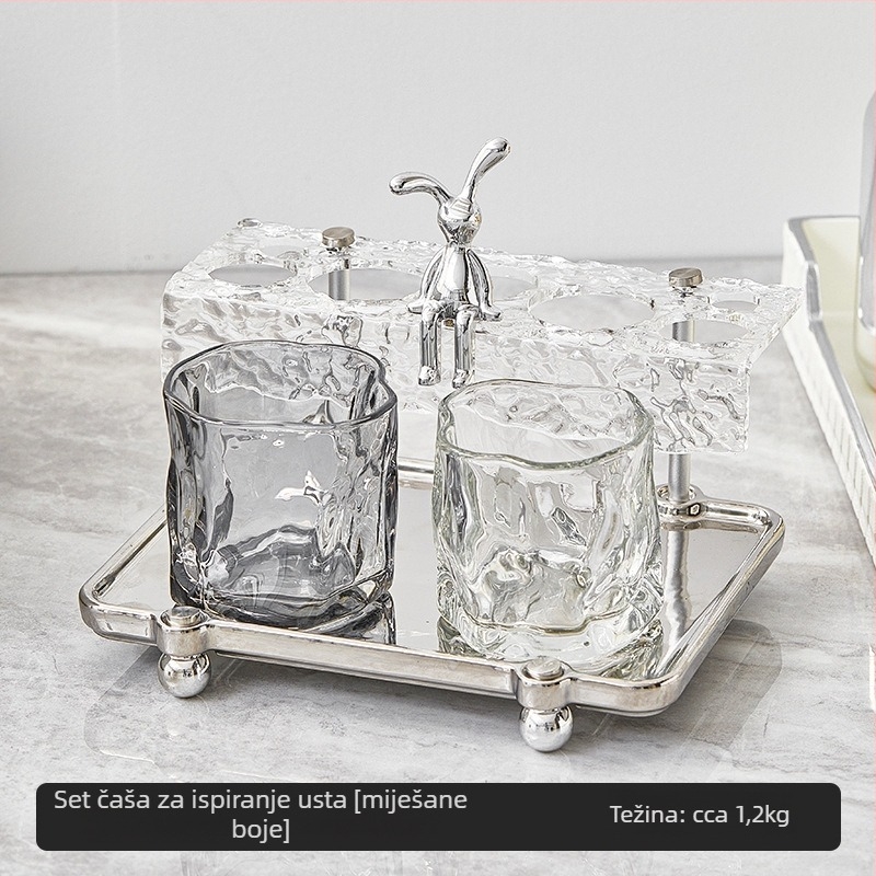 Osborn set držača četkica za zube i čaše za ispiranje usta — stakleni organizator za kupaonu, jednostruka konstrukcija, nepravilnog oblika