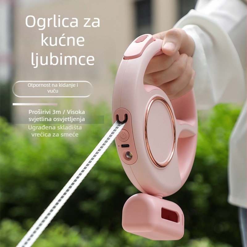 Podesivi vodić za pse s LED svjetlom – ABS kućište, teleskopski dizajn